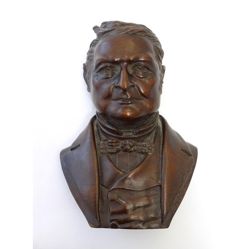 1233 - A 20thC Continental carved wooden portrait bust of Adolphe Thiers, former President of France. Title... 