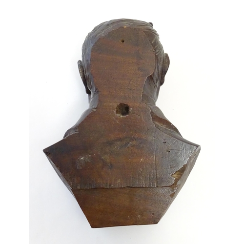 1233 - A 20thC Continental carved wooden portrait bust of Adolphe Thiers, former President of France. Title... 