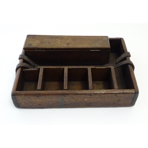 1252 - A late 19th / early 20thC wooden tool / work box with various compartments, a lidded sections and a ... 