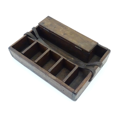 1252 - A late 19th / early 20thC wooden tool / work box with various compartments, a lidded sections and a ... 