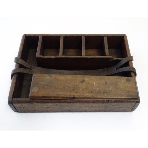 1252 - A late 19th / early 20thC wooden tool / work box with various compartments, a lidded sections and a ... 