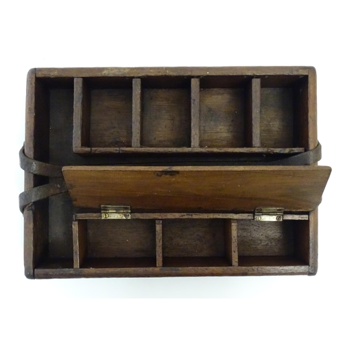 1252 - A late 19th / early 20thC wooden tool / work box with various compartments, a lidded sections and a ... 