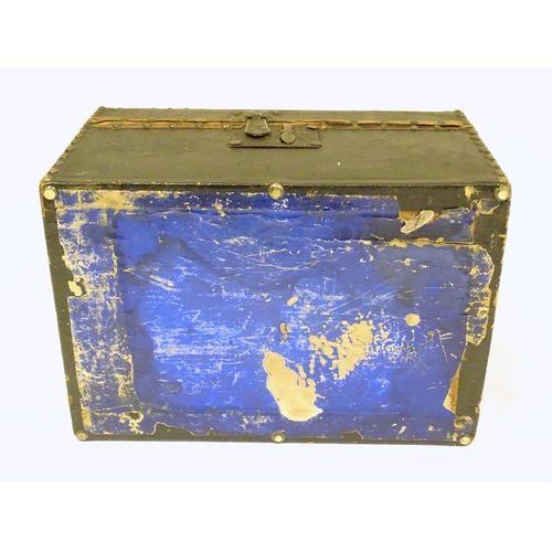 1254 - A 19thC leather covered casket / box with stud detail. Approx. 6 3/4