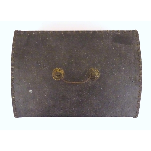 1254 - A 19thC leather covered casket / box with stud detail. Approx. 6 3/4