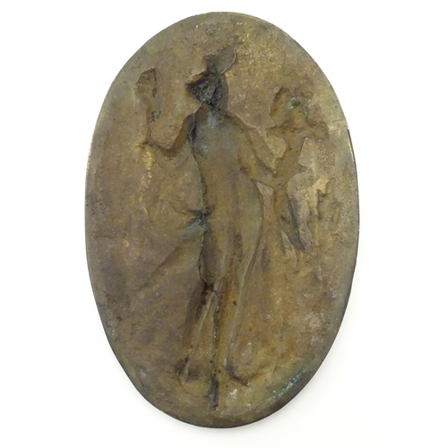 1277 - A 19thC bronze oval plaque depicting the goddess of the harvest Ceres / Demeter holding sheaves of w... 