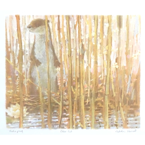 1700 - Nicholas Verrall (b. 1945), Colour lithograph studio proof, Otter Cub amongst reeds. Signed and titl... 