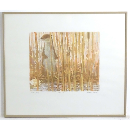 1700 - Nicholas Verrall (b. 1945), Colour lithograph studio proof, Otter Cub amongst reeds. Signed and titl... 