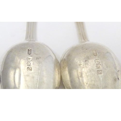 433 - Masonic / Freemasonry interest: A pair of silver teaspoons with engraved masonic emblems to handle a... 