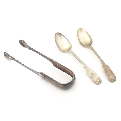 488 - A pair of Scottish Geo IV silver Fiddle and Shell pattern teaspoons hallmarked Edinburgh 1825, maker... 