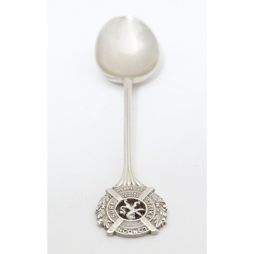 500 - A silver teaspoon the handle surmounted by emblem for London Scottish Regiment 14th County of London... 