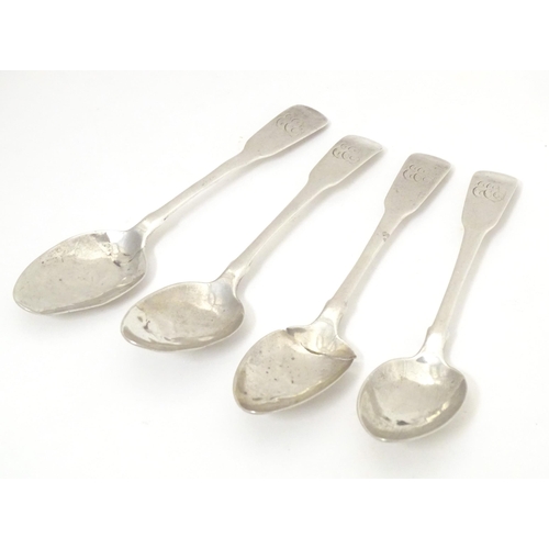 506 - Four Geo III silver Fiddle pattern teaspoons, hallmarked Exeter 1817, maker Emmanuel Levy. Approx. 5... 