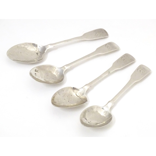 506 - Four Geo III silver Fiddle pattern teaspoons, hallmarked Exeter 1817, maker Emmanuel Levy. Approx. 5... 