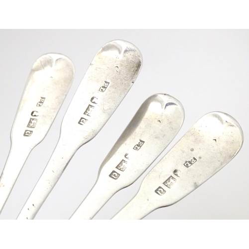 506 - Four Geo III silver Fiddle pattern teaspoons, hallmarked Exeter 1817, maker Emmanuel Levy. Approx. 5... 