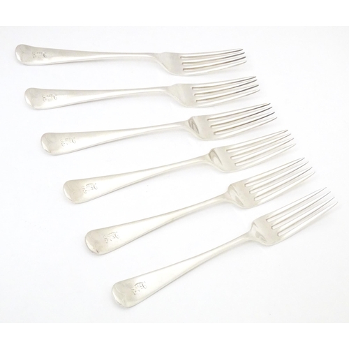 339 - A set of six silver forks hallmarked London 1936, maker Kemp Brothers. Approx. 7 1/2