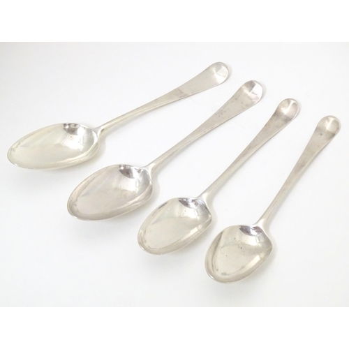 341 - Four silver table spoons, two hallmarked London 1766, maker F. M., two hallmarked London 1774, maker... 