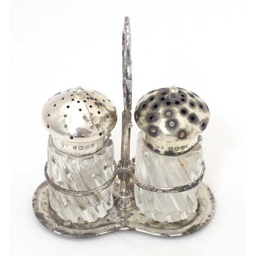 347 - A Victorian silver salt and pepper cruet, the stand hallmarked London 1883, maker Sampson Mordan & C... 