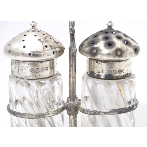 347 - A Victorian silver salt and pepper cruet, the stand hallmarked London 1883, maker Sampson Mordan & C... 