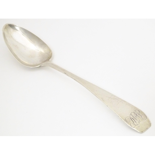 352 - A white metal table spoon with coffin shaped top, marked J. Pearson. Approx. 9