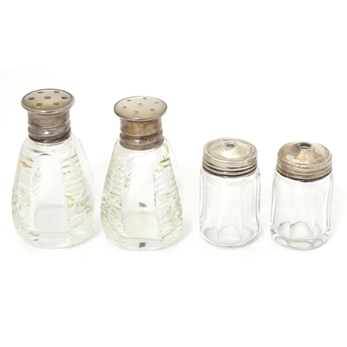 368 - Assorted cut glass and silver cruet bottles , two with mother of pearl detail to tops Hallmarked Bim... 