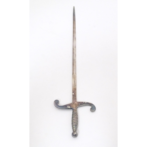 373 - A silver plate letter opener modelled as a sword. Approx. 11 1/2