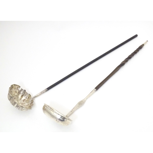 375 - Two late 18th / early 19thC silver and white metal toddy ladles, one with whale bone twist handle , ... 