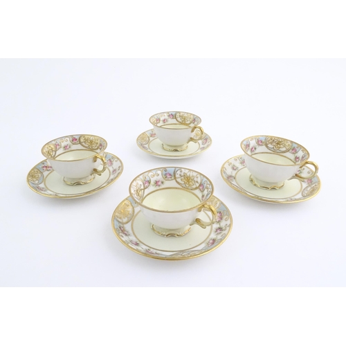 63 - A quantity of Japanese Noritake tea wares with banded decoration depicting roses with gilt highlight... 