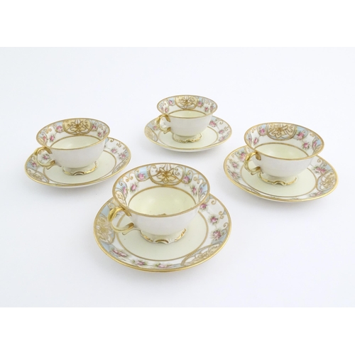 63 - A quantity of Japanese Noritake tea wares with banded decoration depicting roses with gilt highlight... 