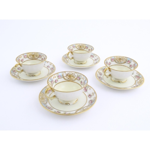 63 - A quantity of Japanese Noritake tea wares with banded decoration depicting roses with gilt highlight... 