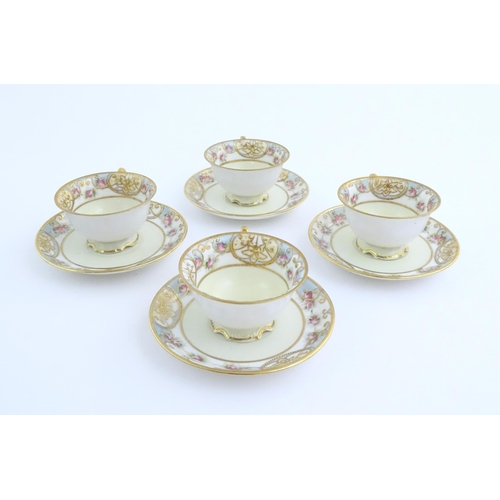 63 - A quantity of Japanese Noritake tea wares with banded decoration depicting roses with gilt highlight... 