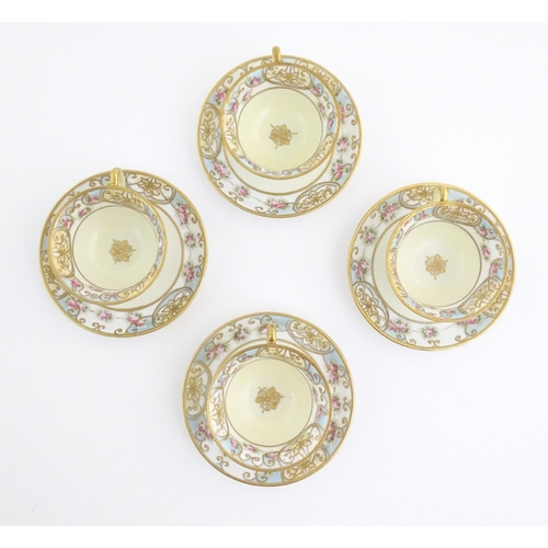 63 - A quantity of Japanese Noritake tea wares with banded decoration depicting roses with gilt highlight... 