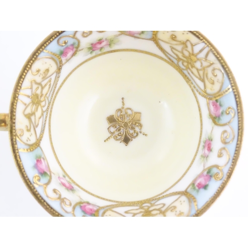 63 - A quantity of Japanese Noritake tea wares with banded decoration depicting roses with gilt highlight... 