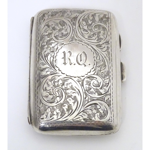 292 - A silver cigarette case with engraved decoration, hallmarked Birmingham 1919, maker Joseph Gloster L... 