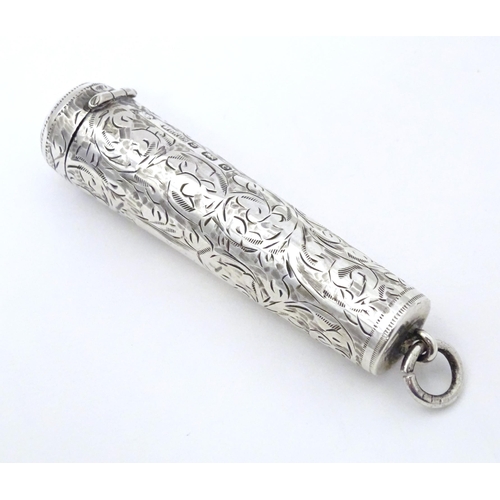 306 - A silver cheroot mouthpiece case with engraved decoration, hallmarked Birmingham 1904, maker M. Bros... 