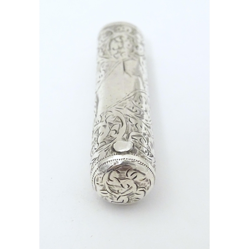 306 - A silver cheroot mouthpiece case with engraved decoration, hallmarked Birmingham 1904, maker M. Bros... 