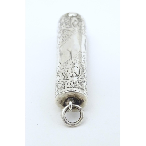 306 - A silver cheroot mouthpiece case with engraved decoration, hallmarked Birmingham 1904, maker M. Bros... 