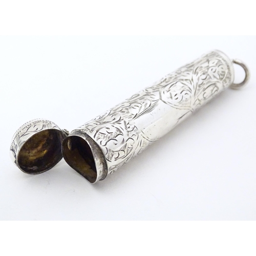 306 - A silver cheroot mouthpiece case with engraved decoration, hallmarked Birmingham 1904, maker M. Bros... 