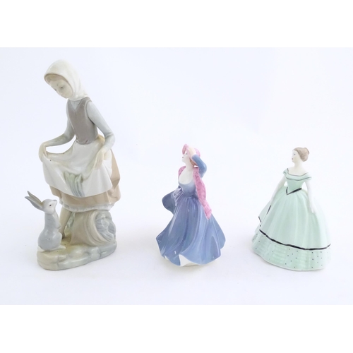 123 - Assorted ceramics to include a Lladro lady, Rabbit's Food, model no. 4826, two Coalport ladies, one ... 