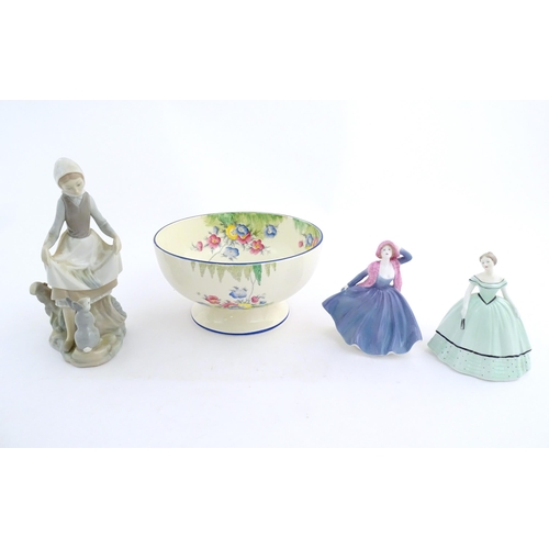 123 - Assorted ceramics to include a Lladro lady, Rabbit's Food, model no. 4826, two Coalport ladies, one ... 