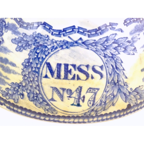 68 - A Victorian blue and white Royal Naval mess in the Young Head pattern, titled 'Mess No. 47). Togethe... 