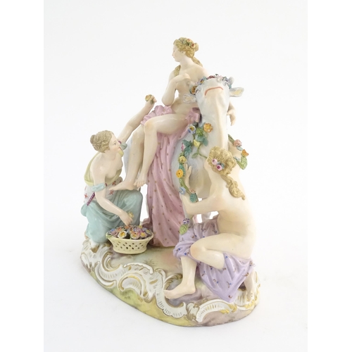 97 - A late 19thC Meissen allegorical figure group depicting Europa and the Bull, depicting Europa lured ... 