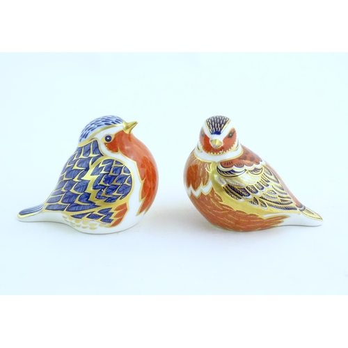 156 - Five Royal Crown Derby bird paperweights to include owl, pheasant, robin, quail, etc. Marked under. ... 