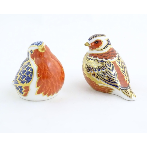 156 - Five Royal Crown Derby bird paperweights to include owl, pheasant, robin, quail, etc. Marked under. ... 