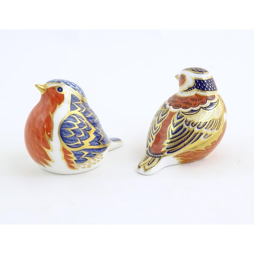 156 - Five Royal Crown Derby bird paperweights to include owl, pheasant, robin, quail, etc. Marked under. ... 