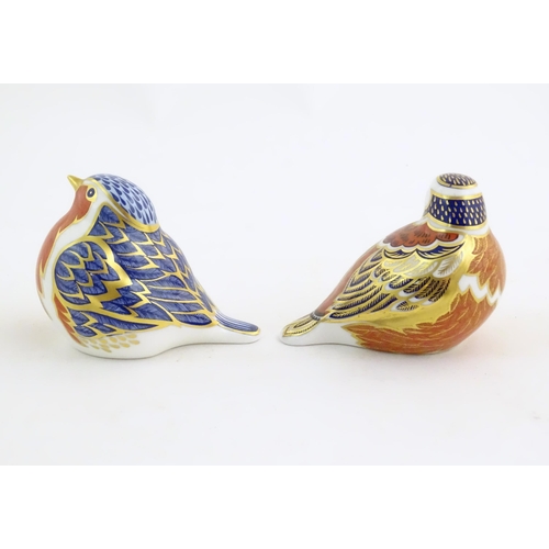 156 - Five Royal Crown Derby bird paperweights to include owl, pheasant, robin, quail, etc. Marked under. ... 