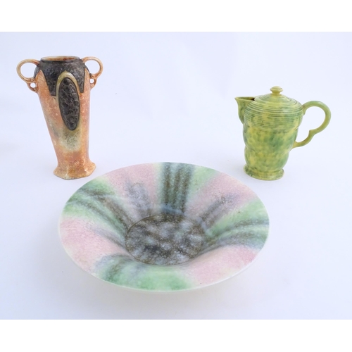 175 - Three Art Deco ceramic items comprising a Sylvac bowl, a Wade Heath coffee pot with banded decoratio... 