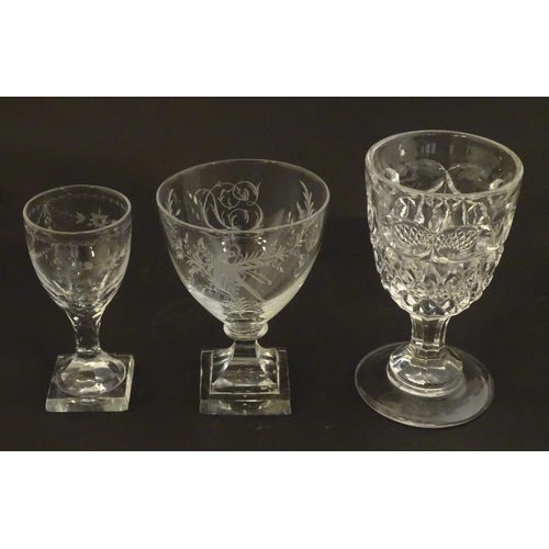 238 - Three various 19thC glass drinking glasses. The tallest 6