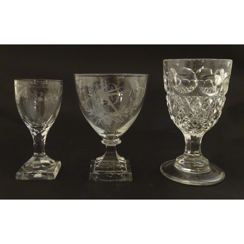 238 - Three various 19thC glass drinking glasses. The tallest 6