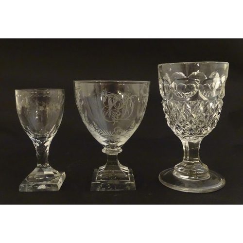 238 - Three various 19thC glass drinking glasses. The tallest 6