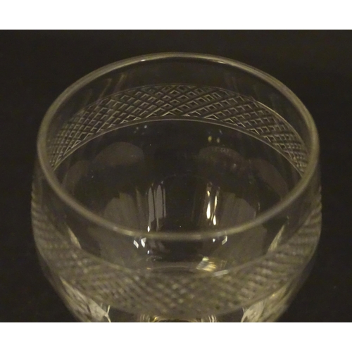 265 - A 19thC dram / liquor glass with facet cut detail 3 3/4