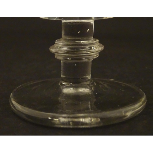 265 - A 19thC dram / liquor glass with facet cut detail 3 3/4